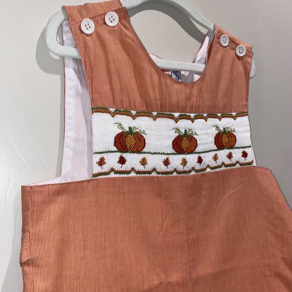 ORIENT EXPRESSED 5T Smocked Pumpkin Romper Jumper Jon Fall Harvest Thanksgiving - Picture 2 of 6